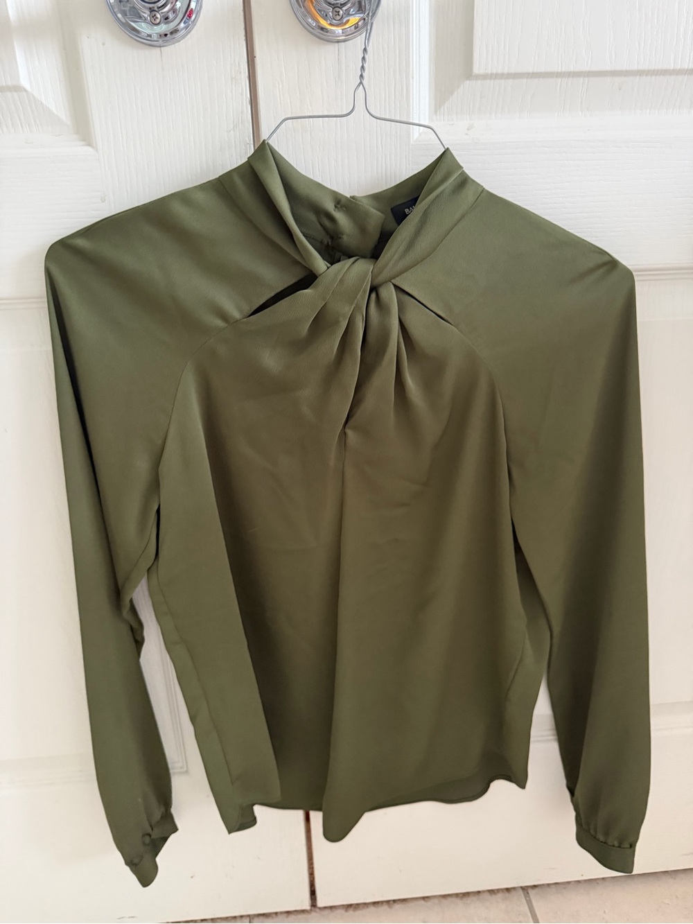 Banana Republic Olive Twist-Neck Long Sleeve Blouse